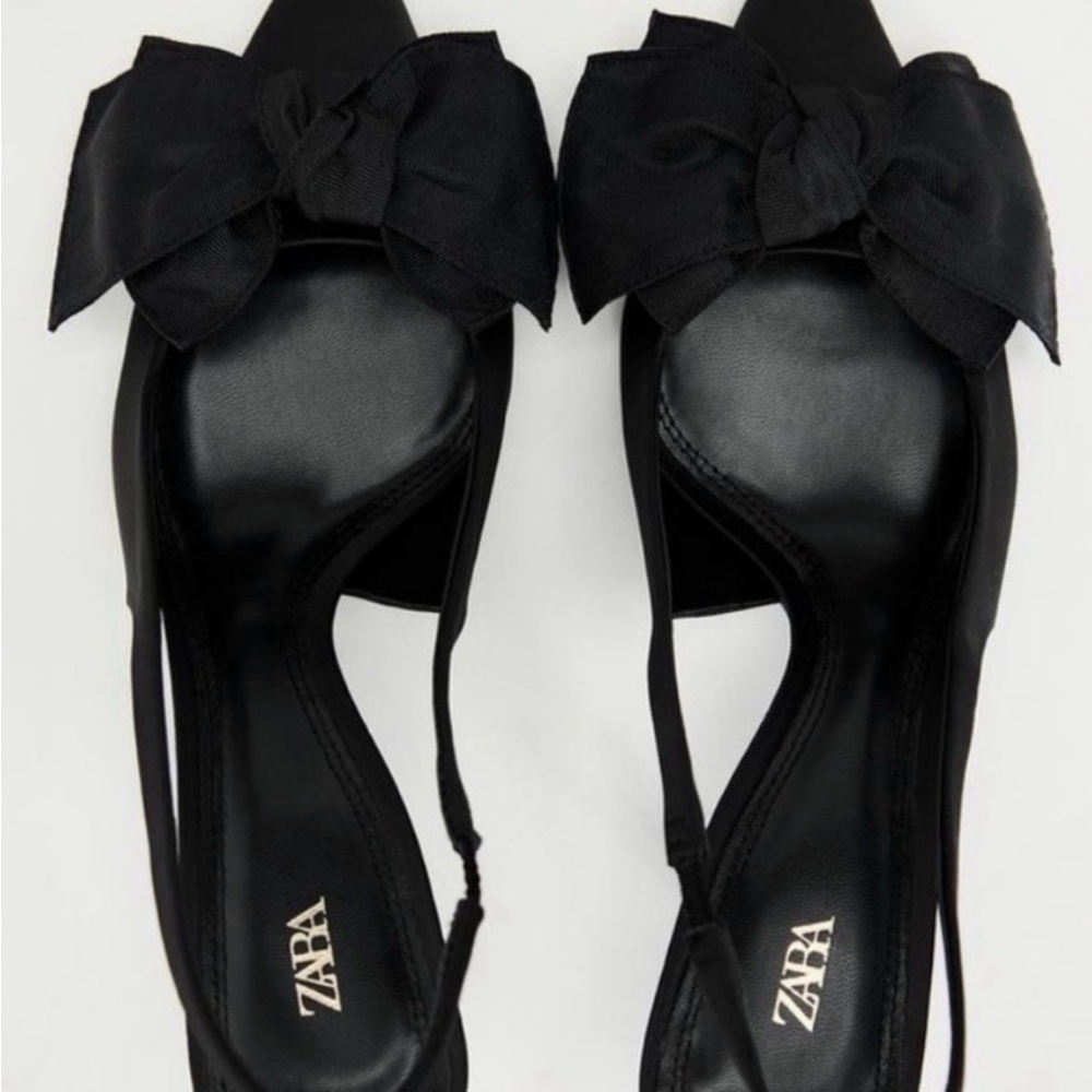 Zara Black Bow Slingback Heels - Picture 2 of 4